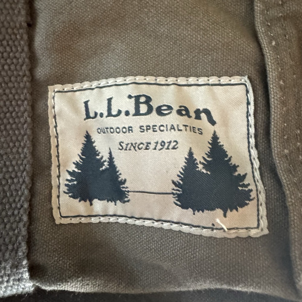 Vtg LL BEAN Tote Messenger Bag Army Green W/ Plaid Lining Crossbody Strap - Picture 7 of 7